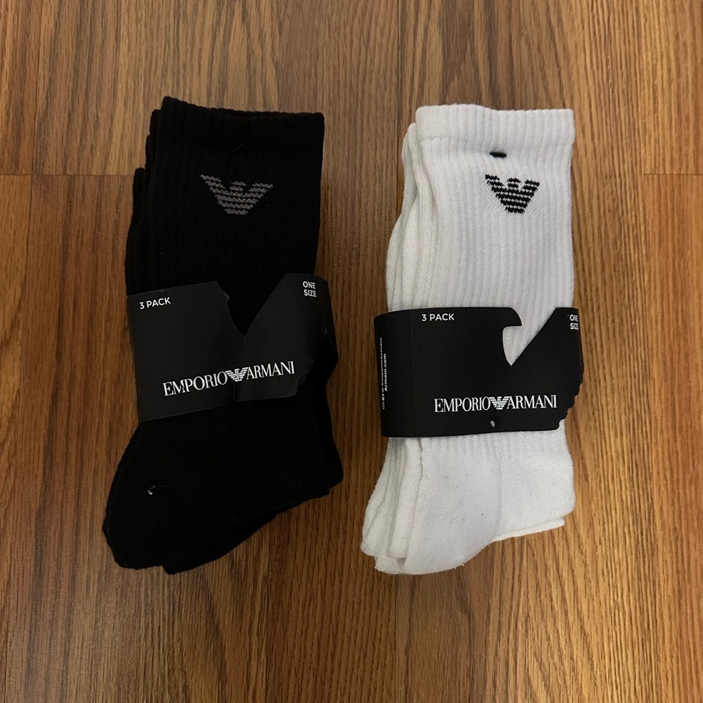 Emporio Armani Mens B&W Crew Socks Everyday Sports Cotton Trainer 3 Pair Socks